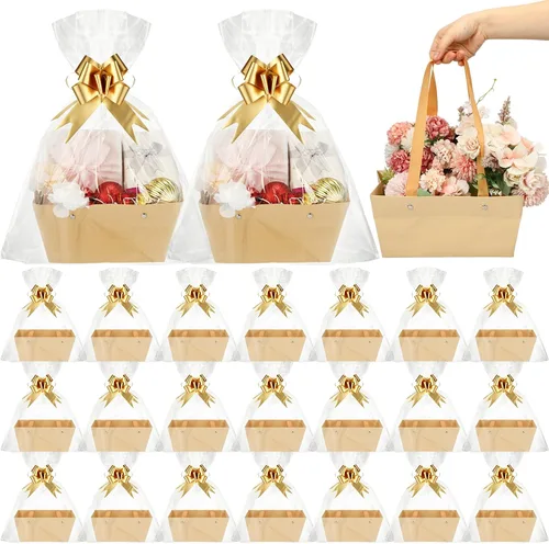 PerKoop - Paquete de 24 cestas de regalo vacías a granel para regalos, bolsas de plástico transparente vacías de 6.5 x 9.8 pulgadas de grosor, cesta