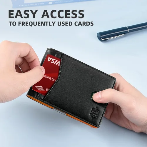 Miniatura 131 de Zitahli - Billetera delgada con 12 ranuras para tarjetas, ventana de identificación con clip para dinero, bolsillo frontal RFID plegable, pequeña