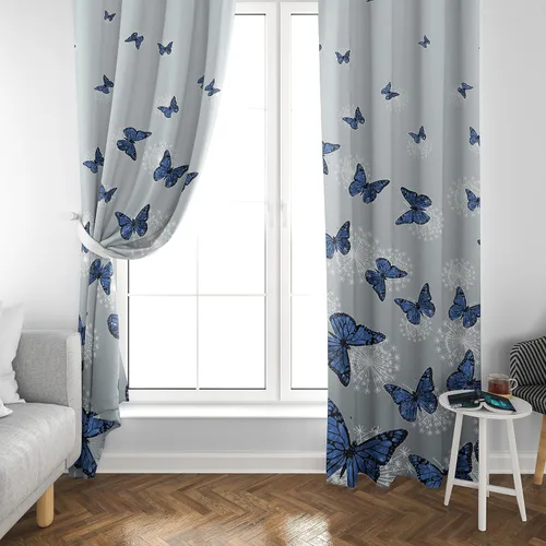 Miniatura 4 de Cortinas de mariposa, mariposa azul, diente de león blanco, románticas, para niñas y mujeres, insonorizadas, aisladas, con bolsillo para barra