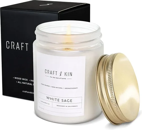Miniatura 6 de Craft & Kin - Vela perfumada de cuero inglés de alta calidad, larga duración, 45 horas de tiempo de combustión, vela perfumada de soja natural