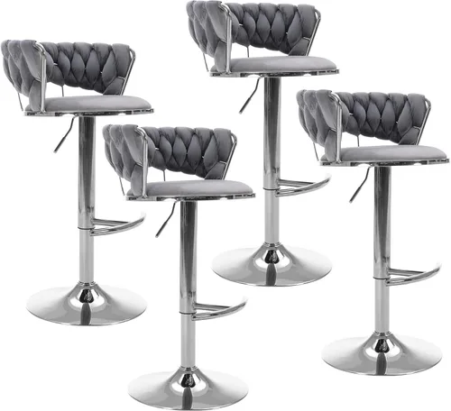 Miniatura 10 de Juego de 2 taburetes de bar giratorios de terciopelo, modernos taburetes de bar ajustables con respaldo tejido, taburete de bar de altura