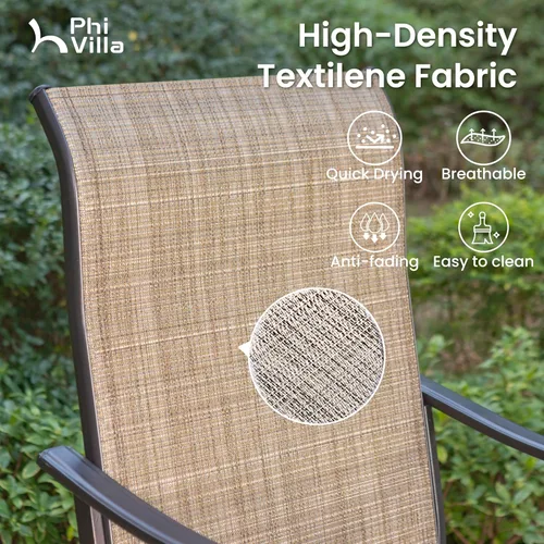 Miniatura 4 de PHI VILLA Juego de 2 taburetes de bar giratorios para exteriores, sillas de patio de altura de mostrador con tela textil impermeable, marrón, marco