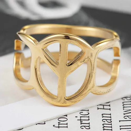 Miniatura 2 de Jude Jewelers Anillo de acero inoxidable con signo de paz mundial, emblema de clase escolar, cóctel, fiesta, graduación