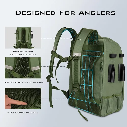 Miniatura 4 de KastKing KarryAll - Mochila para aparejos de pesca con soporte para caña, 4 cajas de aparejos, bolsa de aparejos de 40/26L, almacenamiento
