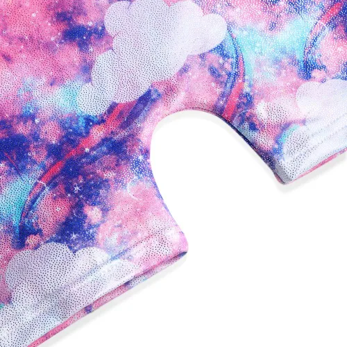 Miniatura 210 de HOZIY - Leotardos de gimnasia con pantalones cortos brillantes para niñas pequeñas; estampados de unicornio, aurora, arco iris, sirena, dinosaurio
