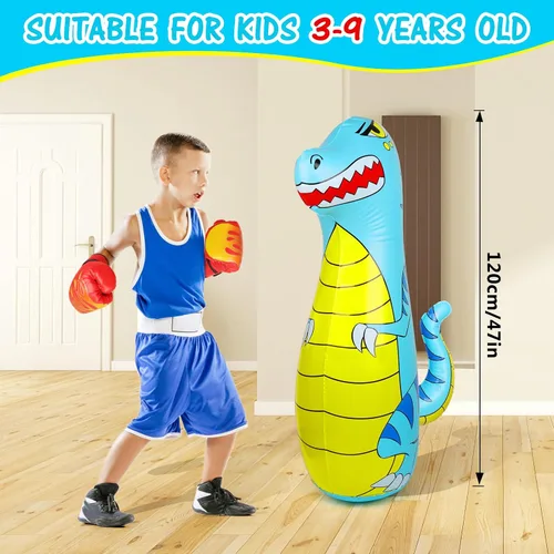 Miniatura 2 de Punching Bag for Kids 47" Inflatable Dinosaur Bop Bag with Thicker Material Instant Bounce Back with Boxing Gloves Karate Kickboxing Taekwondo Kids