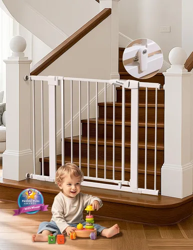 Miniatura 11 de Babelio - Puerta de seguridad con cierre automático para bebés con puerta para gatos, puerta de metal de 73-109 cm para puertas, escaleras, casa