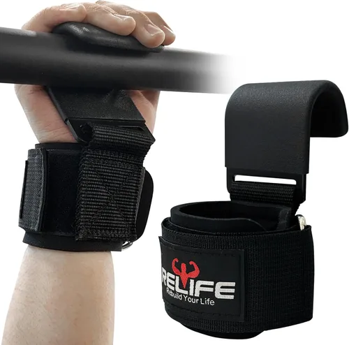 RELIFE REBUILD YOUR LIFE Ganchos de levantamiento para hombres y mujeres (par), correas para dominadas, agarres de muñeca Gym Reapers para