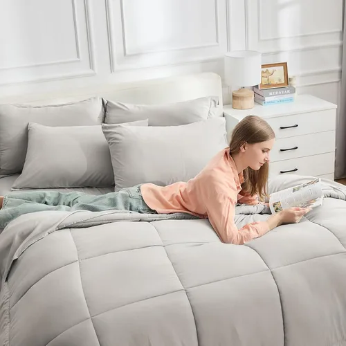 Miniatura 31 de EMME Bed-in-A-Bag - Juego de edredón de 5 piezas para cama Twin de microfibra cepillada y relleno de plumón sintético, suave y cómodo, lavable a 01