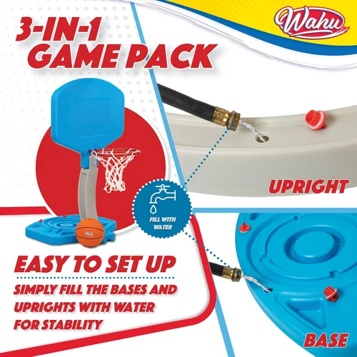 Miniatura 6 de Wahu Paquete de juego de deportes de piscina 3 en 1 con juego de baloncesto, voleibol y pelota de remo Multicolor