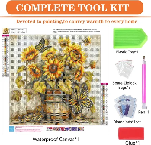 Miniatura 6 de igoodom Kits de Arte de Diamante para Adultos, Kits de Arte de Diamante de Girasoles, Kits de Pintura de Diamante de Girasoles y Mariposas Taladro