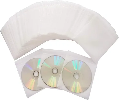 Miniatura 10 de Paquete de 100 fundas de alta calidad para CD y DVD, material grueso no tejido de doble cara para almacenamiento de CD y DVD, estuche de disco (azul)
