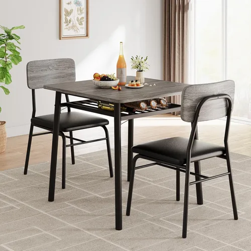 Miniatura 11 de GarveeHome Mesa de comedor para 2 personas con estante de almacenamiento, mesa de cocina pequeña para 2 con marco de metal, mesa cuadrada con sillas