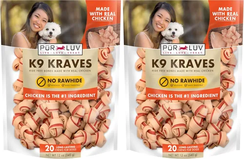 Miniatura 12 de Pur Luv Golosinas para Perros, K9 Kraves Hueso para Perros Sin Cuero Crudo, Sabor a Pollo, Hecho con Pollo Real, 20 Unidades, Saludable, Fácilmente