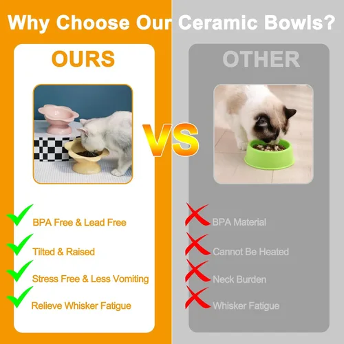 Miniatura 6 de Cuenco elevado de cerámica para gatos, Tazón de comida elevado inclinado de 15° para gatos, Alimentador para mascotas en forma de flor de porcelana
