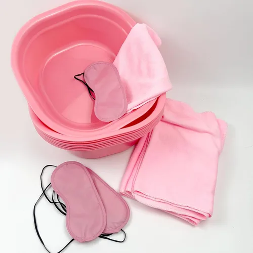 Miniatura 4 de Kit de spa de pies para niñas, suministros de fiesta de spa para niñas con 12 piezas de bañera de pies y 12 toallas de mano rosas y 12 máscaras