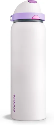 Miniatura 68 de ENCOOL Botella de agua aislada con popote, botella de agua de acero inoxidable con tapa de botón, a prueba de fugas y sin BPA, mantiene el frío Atún