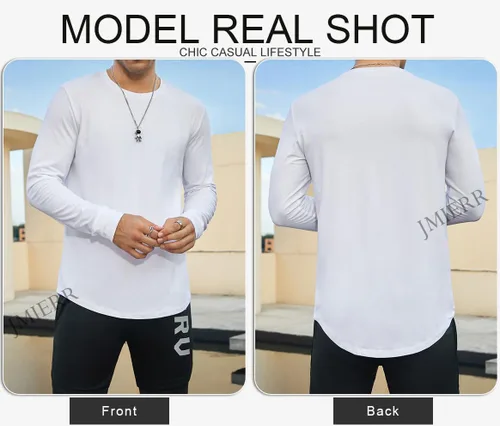 Miniatura 3 de JMIERR Mens 3 Pack Cotton Hipster Hip Hop Longline Crewneck T-Shirt
