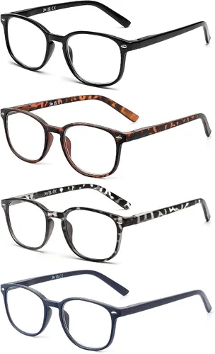 JM Gafas de lectura para mujer con bisagra de resorte, gafas de lectura cuadradas clásicas para mujer, colores mezclados, Paquete de 4 colores