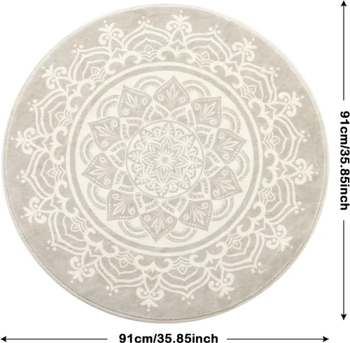 Miniatura 2 de Carvapet Alfombra redonda de 3 pies, alfombra circular con estampado de mandala, antideslizante, lavable, suave para entrada, baño, guardería