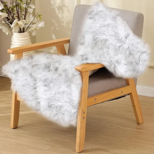 Miniatura 29 de ORINOVA Alfombras de pelo sintético lavable de color gris plateado claro para dormitorio, alfombra de felpa para sala de estar, alfombra