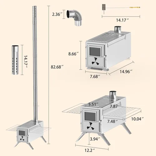 Miniatura 8 de Estufa de tienda de campaña caliente, estufa de leña para tienda de campaña, estufa de leña portátil de acero inoxidable con 7 tubos de chimenea
