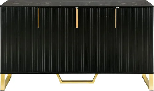 Miniatura 7 de Quarte Aparador moderno de lujo con cuatro puertas, asas y patas de metal y estantes ajustables, mesa consola de armario de cocina para sala