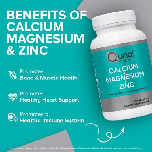 Miniatura 2 de Qunol Tabletas de calcio 3 en 1 con calcio, magnesio y zinc para apoyo inmunológico, suplemento de salud ósea, nerviosa y muscular, 270
