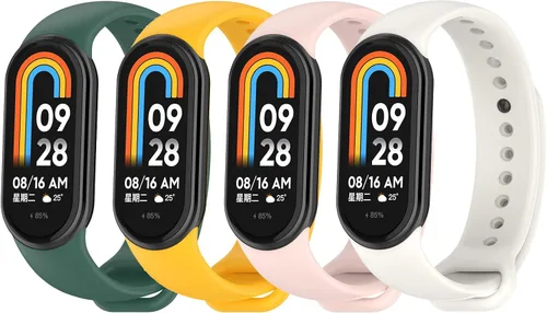 Compatible con Mi Band 8 bandas para mujeres y hombres, 4 unidades de bandas de repuesto deportivas de silicona, pulseras de repuesto, correas de