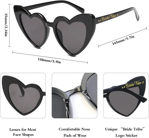 Miniatura 5 de 12 Pcs Heart Sunglasses Bachelorette Party, Bridal Shower Favors Bride Tribe Love Glasses Wedding Supplies