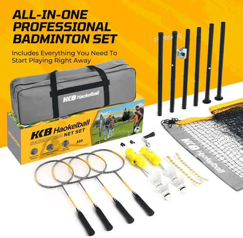 Miniatura 6 de Haokelball Juego de bádminton profesional para patio trasero y exteriores, red de bádminton resistente con diseño antideslizante, juego de 4