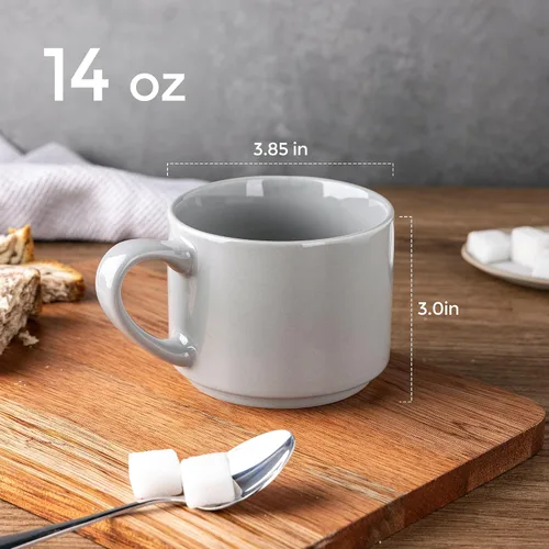 Miniatura 2 de GBHOME Juego de 6 tazas de cerámica apilables de 14 onzas, tazas de café modernas para bebidas calientes, color gris, 14 onzas líquidas, 6