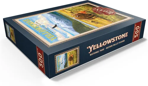Miniatura 3 de MyPuzzle Yellowstone National Park - Bisons del valle de Hayden, póster de viaje vintage, rompecabezas prémium de 500 piezas para adultos