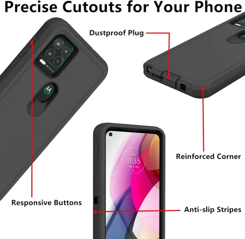 Miniatura 4 de Funda protectora resistente para Motorola Moto G Stylus 2021, a prueba de golpes, a prueba de polvo, 3 en 1, para Moto G Stylus 5G 2021 (negro)