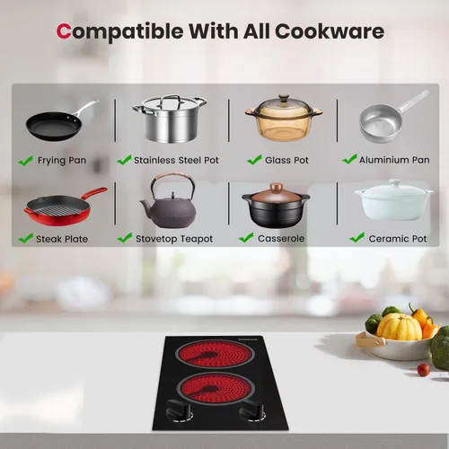 Miniatura 5 de GASLAND 12 Inch Built-in Electric Cooktop, 2 Burner 3000W Radiant Ceramic Stovetop CH30BS, 220-240V, 7 Power Levels, Knob Control, Hot Indicator