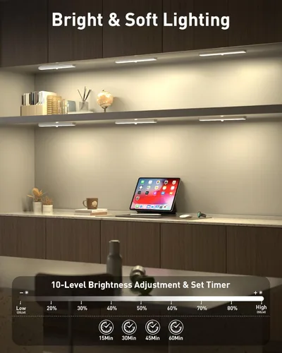 Miniatura 3 de SZOKLED Luces para debajo del gabinete, 20 luces LED recargables para debajo del gabinete, barra de luces LED remotas para armario, luces debajo
