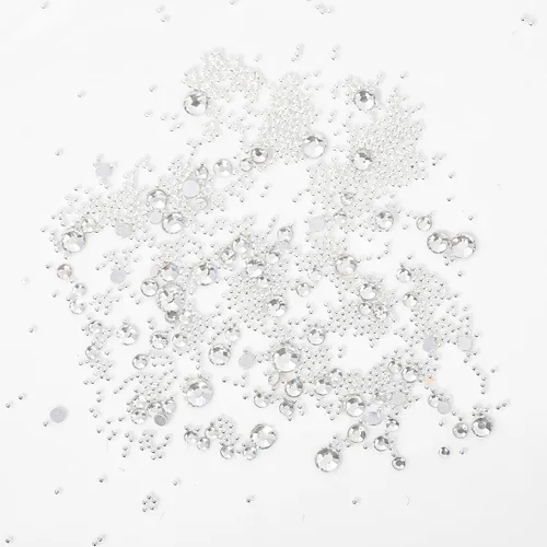 Miniatura 5 de Kit de diamantes de imitación de cristal 3D rosa claro multiformas para uñas, mezcla de 0.031 in, cuentas redondas plateadas para uñas, gemas