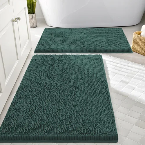 Miniatura 85 de Smiry Juego de 2 alfombras de baño, felpilla suave y absorbente, lavable a máquina, antideslizantes, para bañera, ducha y suelo