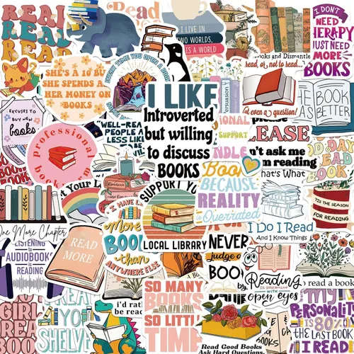 Miniatura 9 de Lindas calcomanías estéticas de libro de lectura para adultos, 50 calcomanías para amantes de la lectura para profesores, libros de amor, Funimost