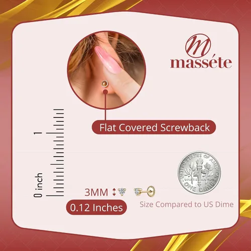 Miniatura 2 de Aretes de tuerca de oro amarillo de 14 quilates con 3 puntas de diamante simulado de Martini pequeños para bebé o múltiples piercings de rosca