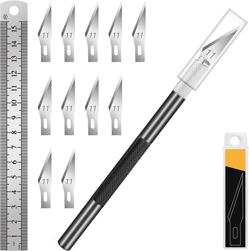 Miniatura 17 de DIYSELF 1 Pieza Cuchillo de Manualidades Cuchillo de Hobby con Kit de 11 Piezas Cuchillas de Acero Inoxidable, 1 Regla de Acero de 15CM para Arte