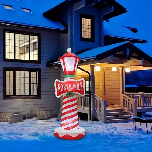 Miniatura 7 de Poptrend Decoraciones inflables de Navidad, faro inflable de Navidad, decoración de Navidad para patio, césped, hogar con luces LED de Navidad