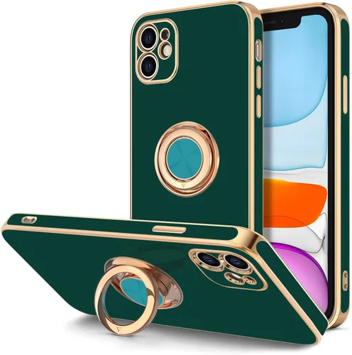Miniatura 10 de Hython Funda para iPhone 11 con soporte de anillo [soporte de anillo giratorio de 360° con soporte magnético] [borde de oro rosa chapado en brillo]