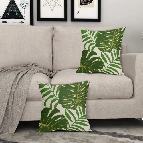 Miniatura 3 de Juego de 2 fundas de almohada de hojas verdes tropicales de 18 x 18 pulgadas, modernas hojas de palmera botánicas decorativas para exteriores