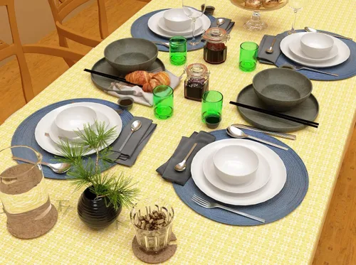 Miniatura 2 de Mantel de mesa, amarillo/blanco con flecos tejidos, 100% algodón, tamaño 52x70 pulgadas, adecuado para cenas formales, comidas diarias y ocasiones