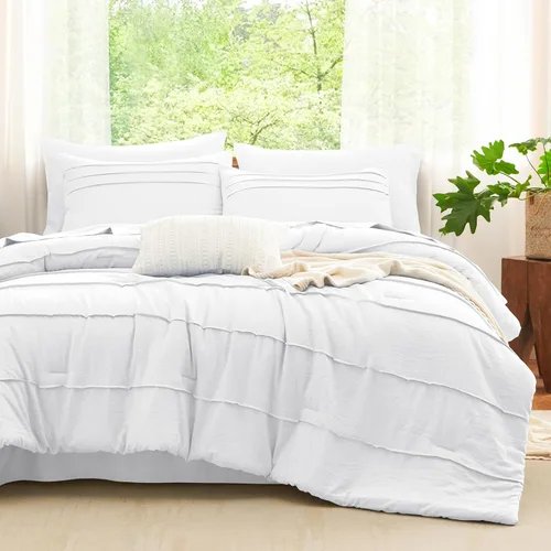 Miniatura 15 de CozyLux Juegos de Edredón Tamaño Full Beige, 7 Piezas Suave Plisado Pinch Pleat Cama en una Bolsa Juego de Edredón Full con Sábanas, Juego de Cama