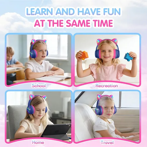 Miniatura 8 de IFECCO Kids Wireless Headphones with Case - Cute LED Light Up Cat Ear,50H Playtime,Safe Volume Limited,Bluetooth 6.0 Kids Girls Headphones for