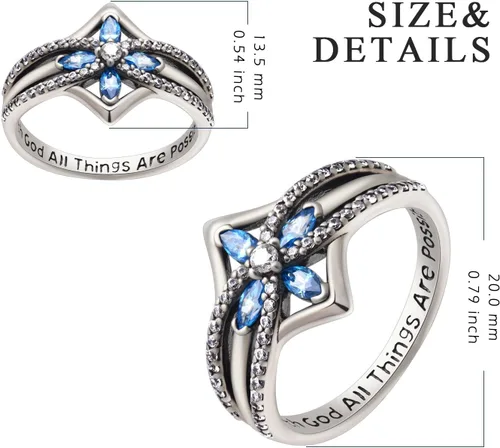 Miniatura 3 de YFN Anillo de cruz de plata de ley con Dios todas las cosas son posibles, anillo de circonita cúbica talla 6-10