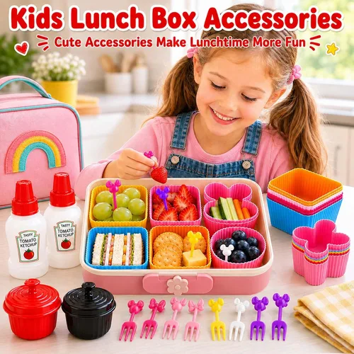 Miniatura 3 de Juego de 32 piezas de accesorios de caja Bento, divisores de silicona para lonchera, mini botella de ketchup, contenedor de aderezo para ensaladas