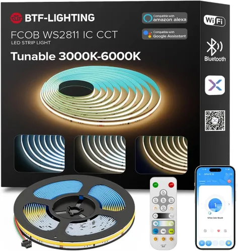 Miniatura 9 de BTF-LIGHTING FCOB - Tira LED COB direccionable WS2811 IC 3000K blanco cálido, flexible, de alta densidad, uniforme, luz blanca de persecución, 16.4